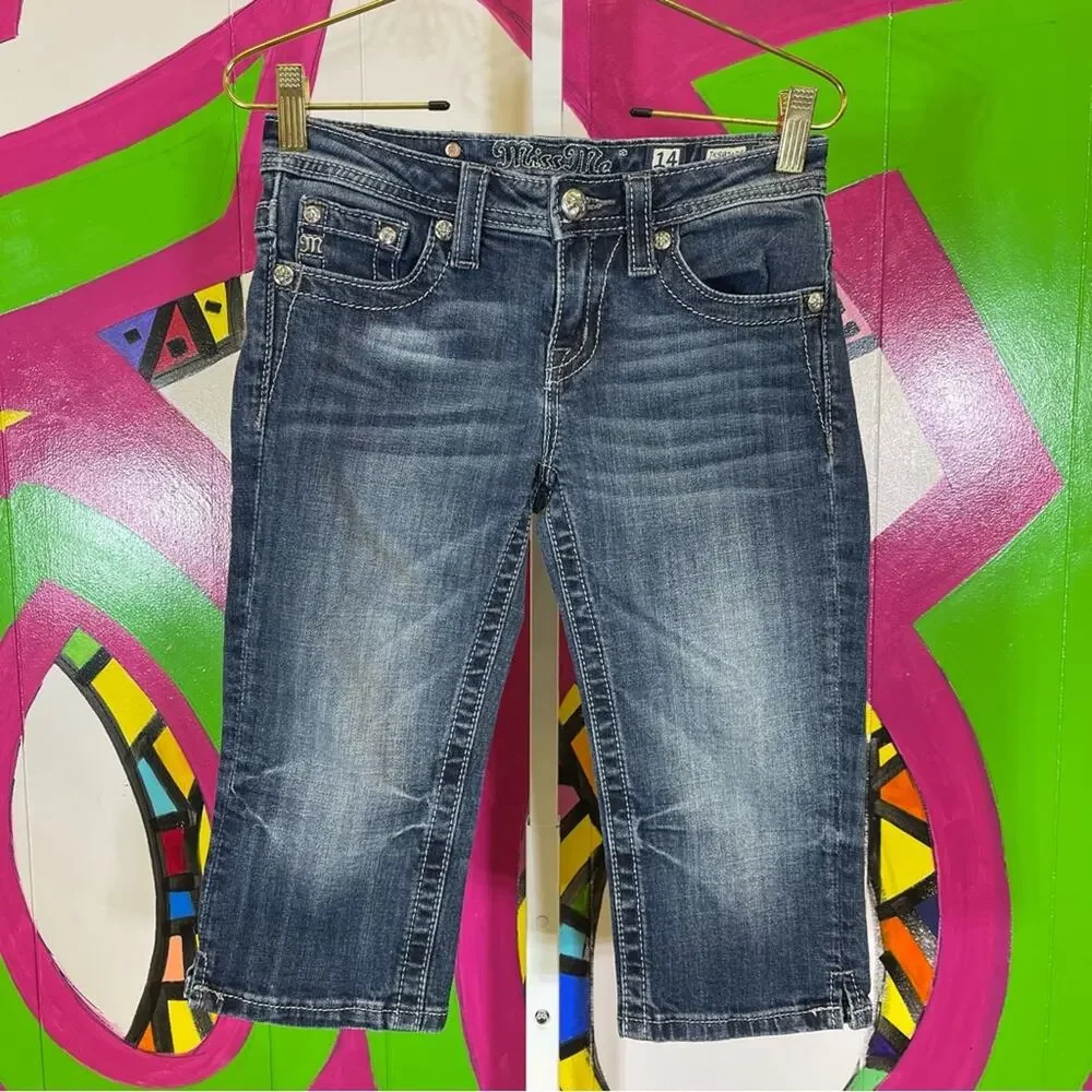 Miss Me, Girls Denim Glitzy Capris. Size 14. In excellent condition!